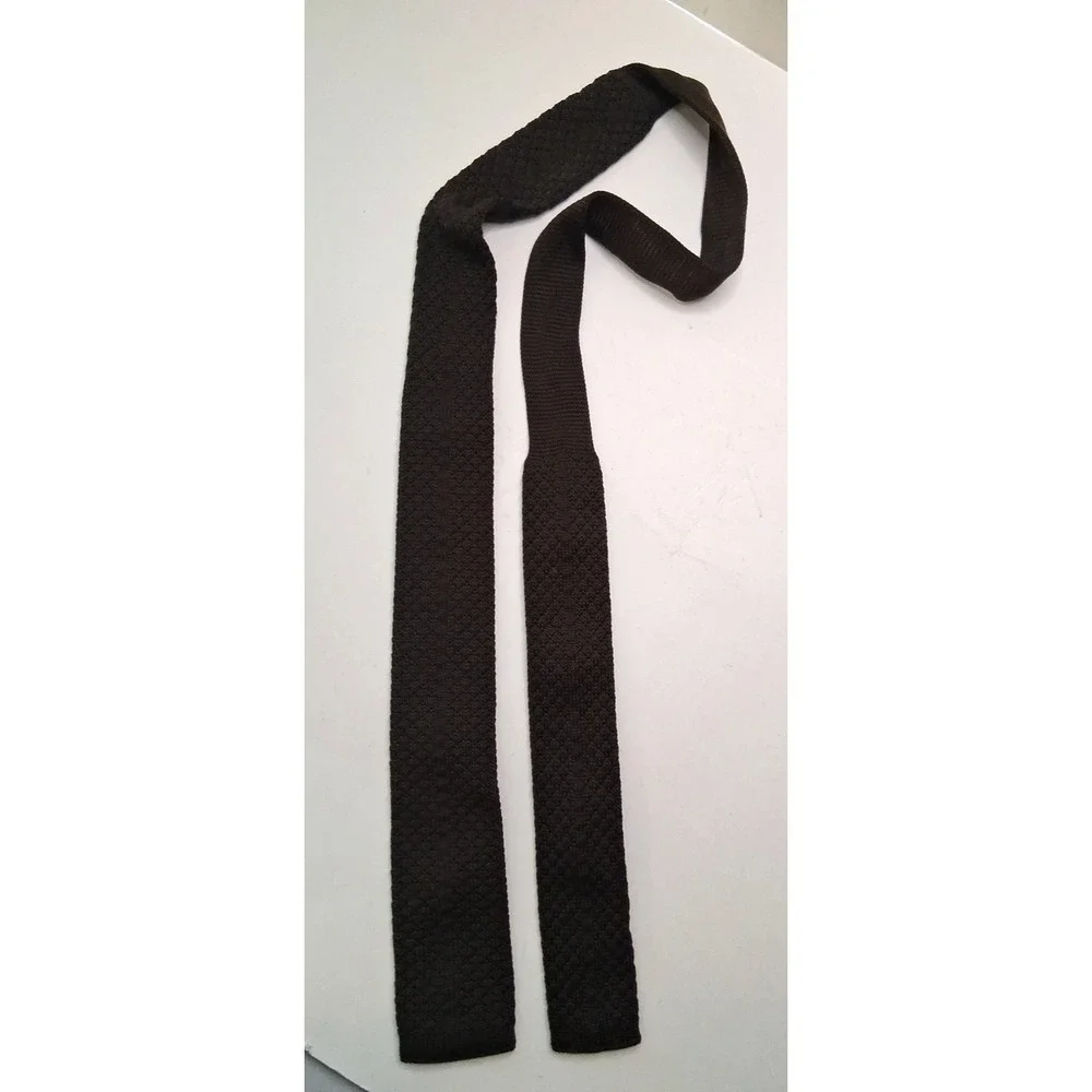 2 Classic Poly Knit Ties Men's Slim Fit Neckties Dk Brown & Hunter Green Striped